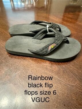 Rainbow Black Kids Flip Flops with Rainbow Accent